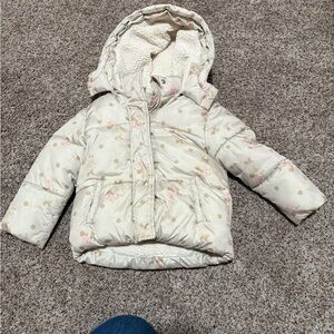 GAP Kids Cream and Pink Puffer Jacket